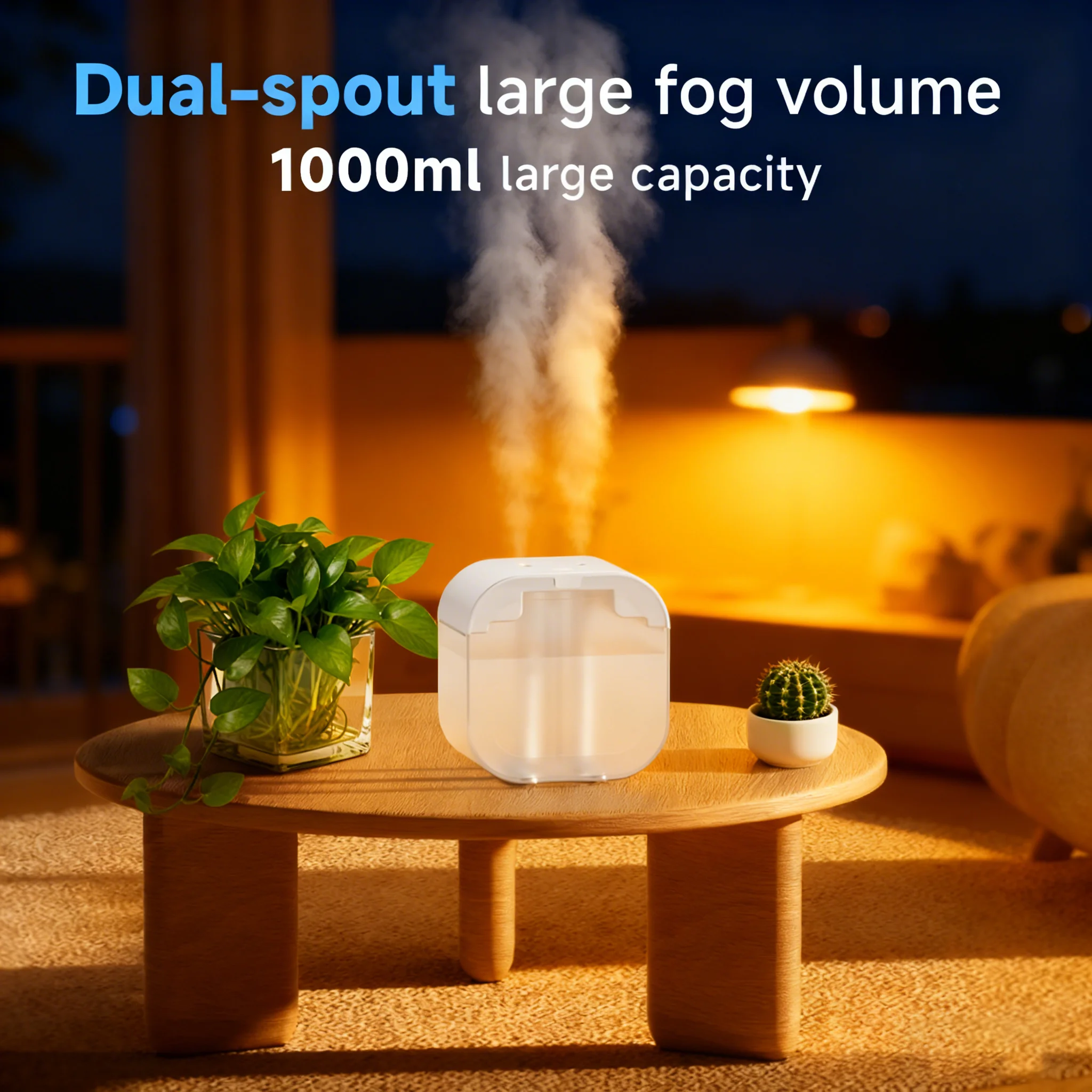 1L 컬러풀 램프 가습기 가정용 무소음 대용량 듀얼 스프레이 가습기 침실용 수분 기반 향기 가습기