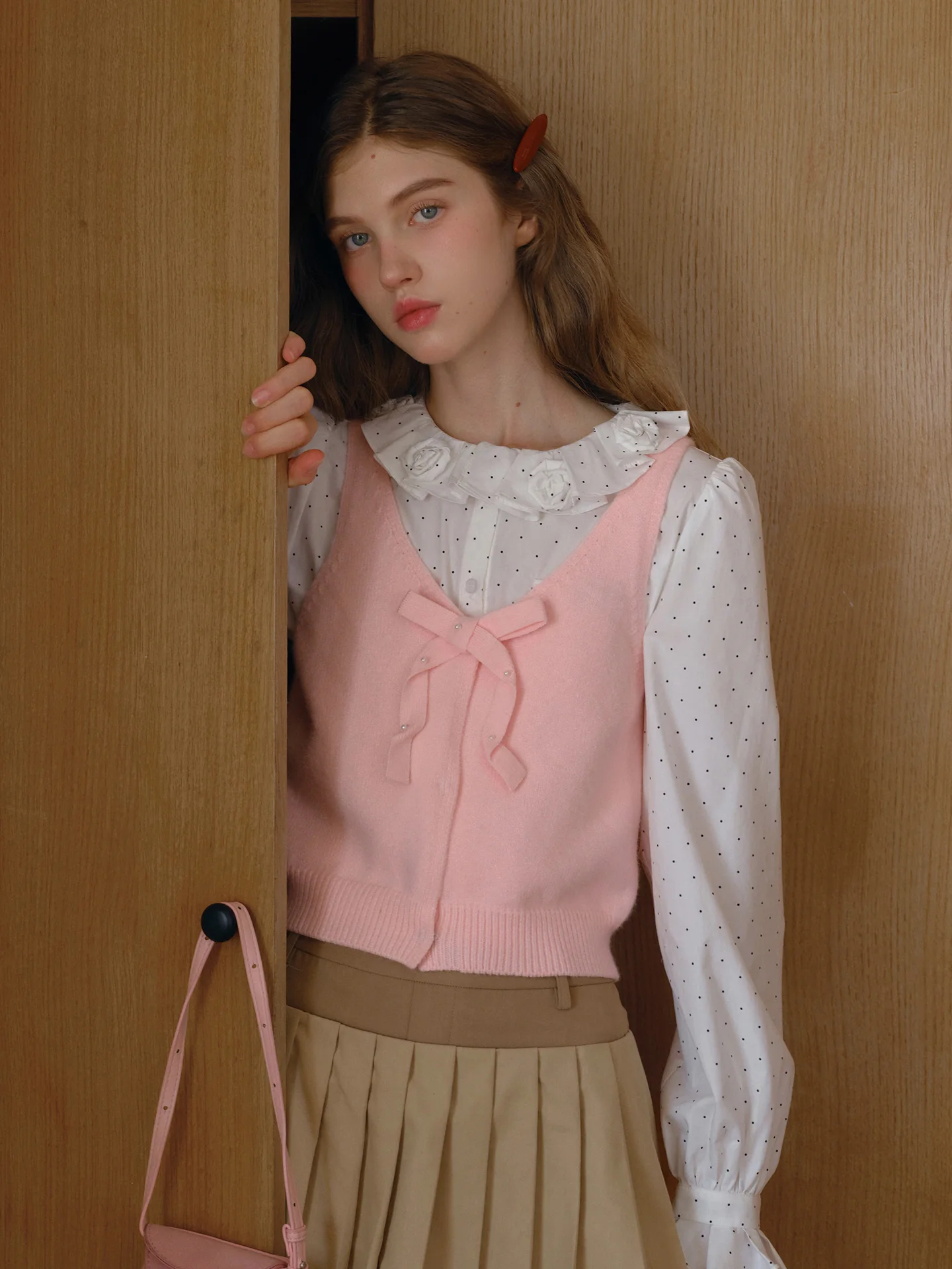 2025 Neue sanfte Wind geschichtete Strickweste Oberbekleidung rosa Fliege offene Strickjacke Top Damen Faion Pendeln Sle Ort Länge