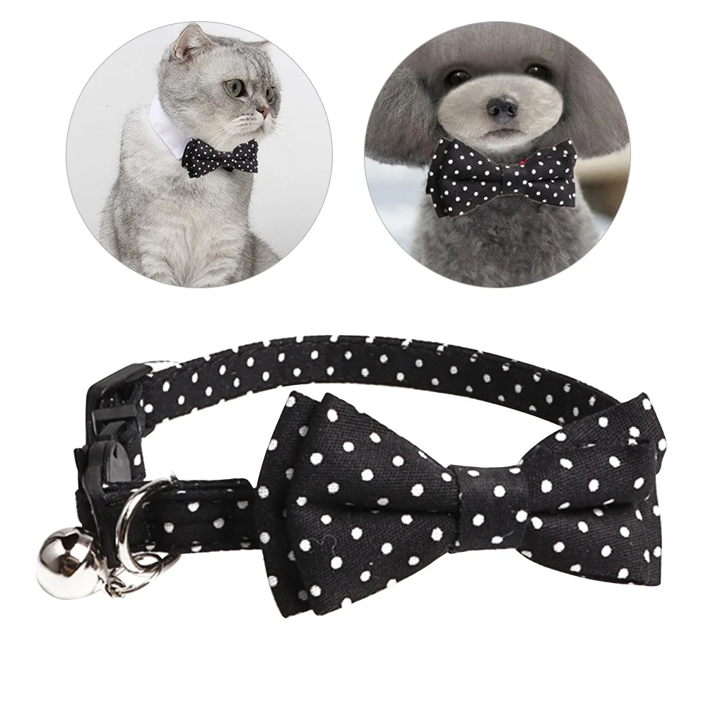 

Black Pet Bow Tie Collar with Bell Durable Comfortable Neck Chain Stylish Dog Cat Collar Photo Prop Pet Supplies