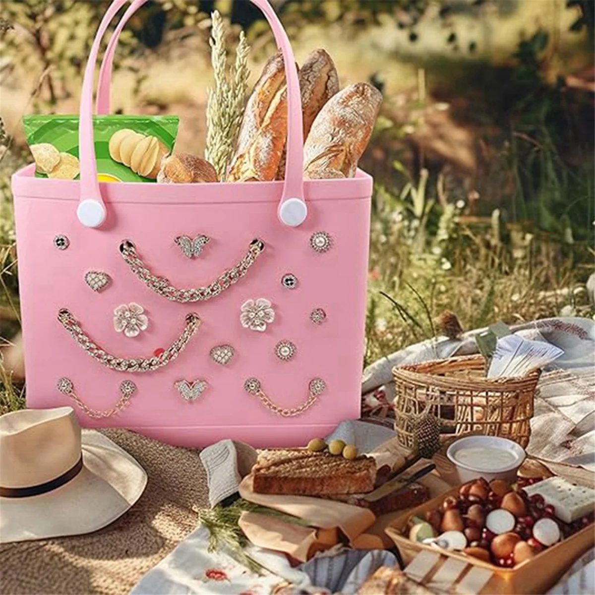 SEMOIC For Flower & Butterfly Charms for Accessories Charms for Simply Southern Rubber Beach Bag Tote
