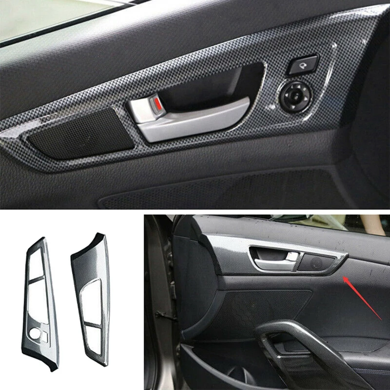 2Pcs for Hyundai Veloster 2011-2017 Carbon Fiber Interior Inner Door Handle Cover Trim Panel Strip Decoration