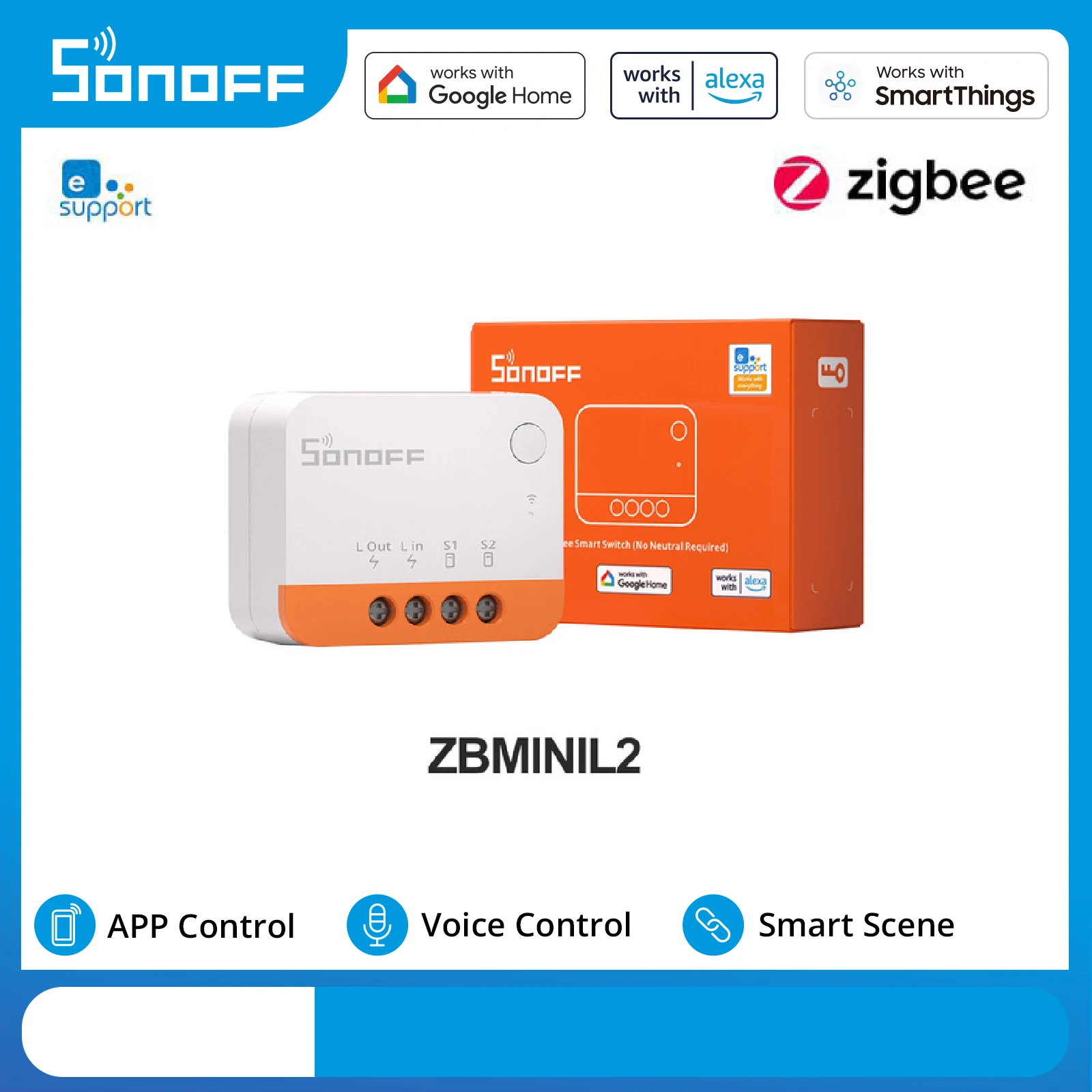 SONOFF ZBMINI-L2 Smart Switch Module No Neutral Wire Required Smart Home 2 Way Control Support eWeLink APP Alexa Google Home