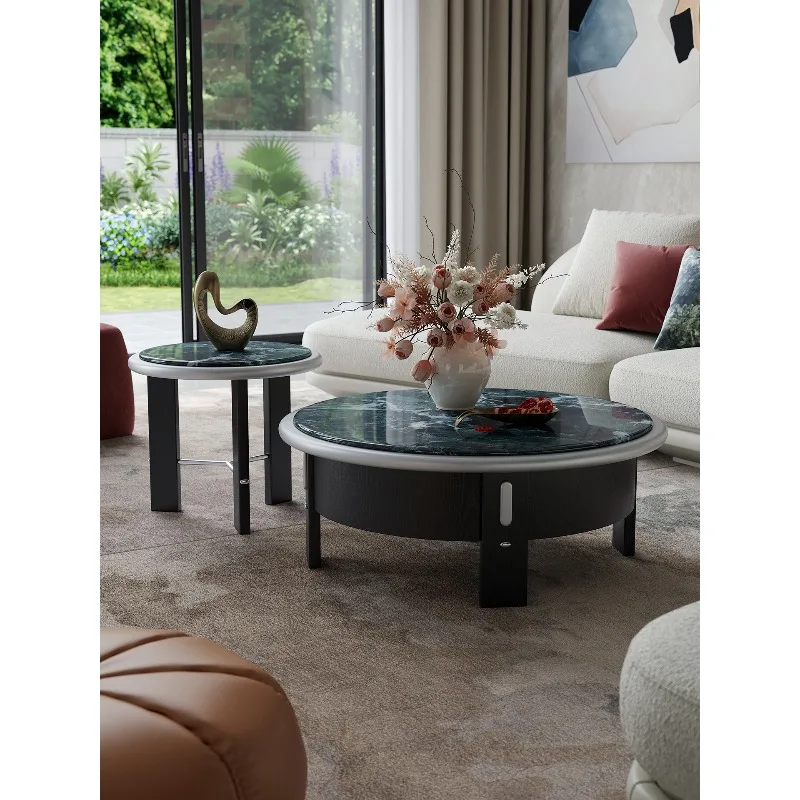 

Simple stone size round coffee table Italian minimalist home living room high-end villa high and low combination