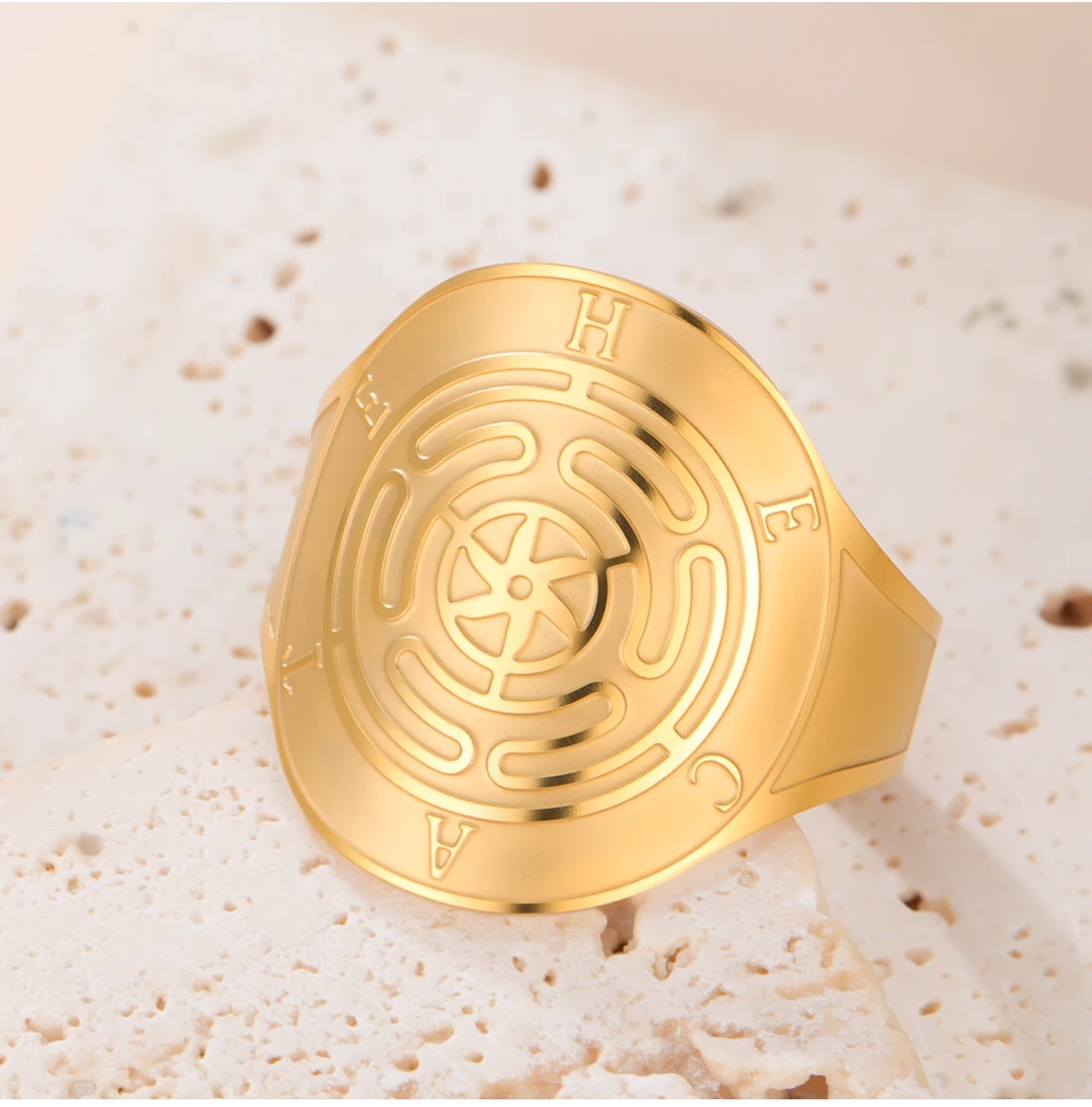 COOLTIME Pentagramm-Ring für Damen, Edelstahl, offen, verstellbar, magischer Pentagramm-Fackel, Amulett-Ring, Schmuck, Geschenk – Detail 9