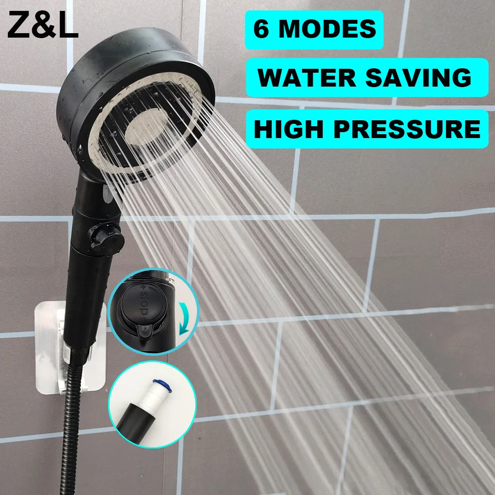 6 Modes High Pressure Shower Head 360 Degrees Rotating Sprayer Black Silver Nozzle Nano Filter Eco Shower Bathroom Shower heads