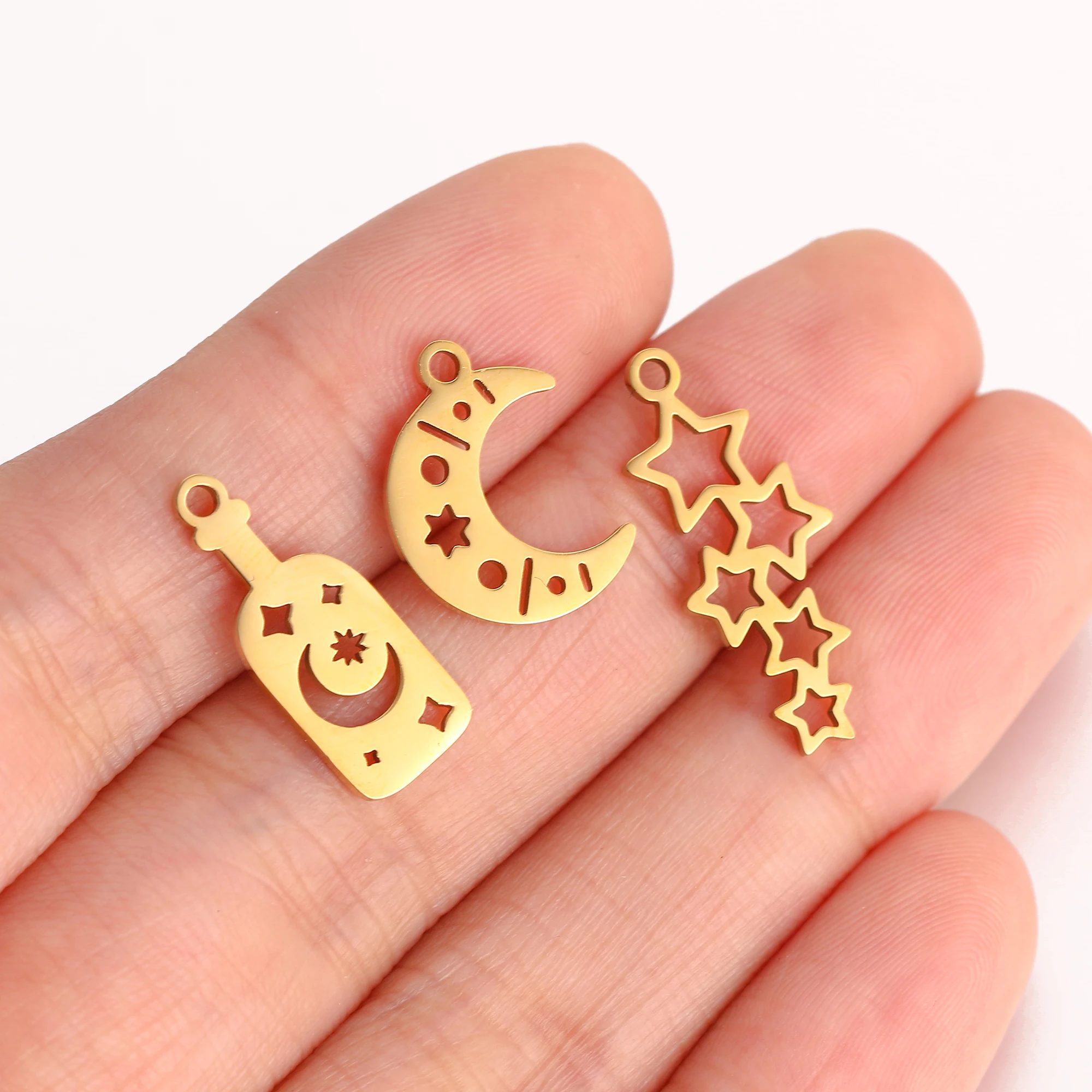 5pcs/Lot DIY Stainless Steel Sun＆Moon＆Star Charms Pendant For Jewelry Making Earrings Necklace Bracelet Connector Accessories