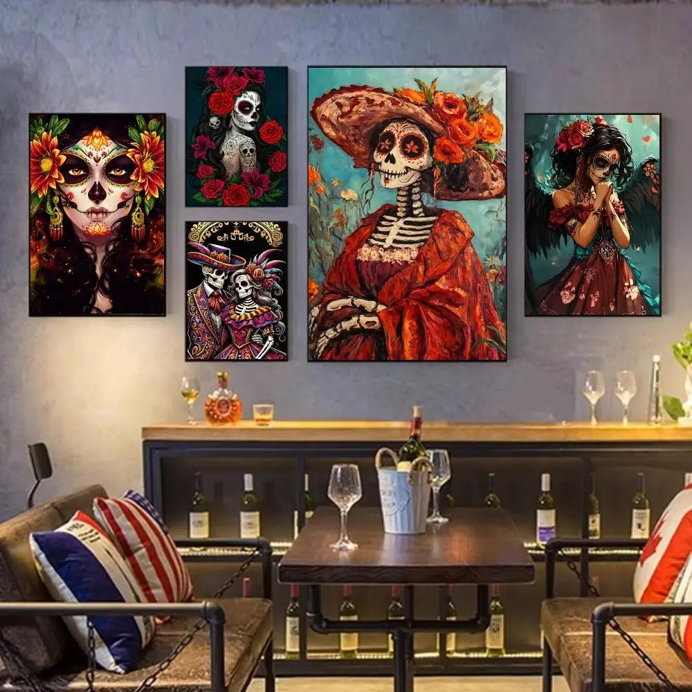 

Mexican Catrina Skull Day of the Dead Artists Canvas Painting for Living Room Home Decor Poster Fans Gifts-unframed