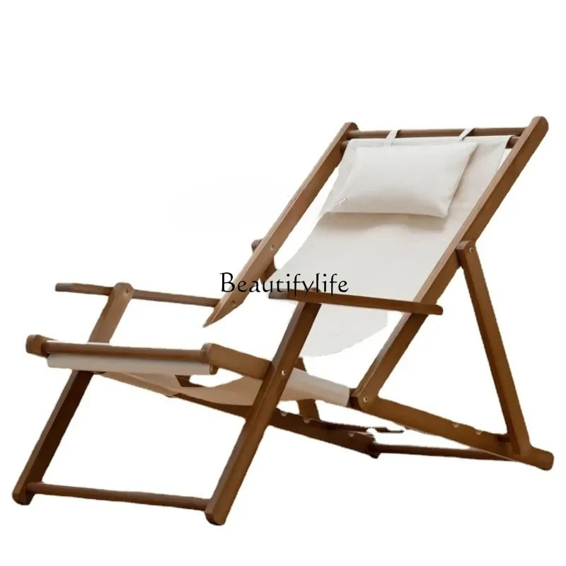 Balcony Home Outdoor Casual Canvas Beach Outdoor Courtyard Camping Solid Wood Folding Couch