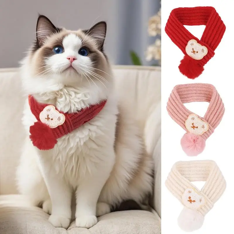 Scarf For Cats Knitted Warm Christmas Dog Scarf Pet Scarf Cute Multi-Colored Pet Costume Neck Warmer Winter Pet Collar For Small