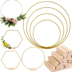 20-35cm Wedding Wreath Metal Ring Hoop With Wooden Base Artificial Flowers Metal Garland For Wedding Christmas Party Table Decor