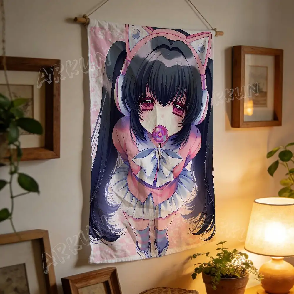 

Cute Anime Pink Girl Tapestry Decoration Bedroom Dormitory Background Cloth Holiday Home Party Living Room Club Tapestry