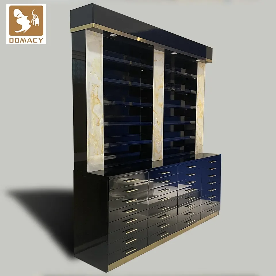 แต่งหน้าตู้ผมสีหลอดเก็บ Salon ไม้ร้านเครื่องสําอาง Klar Art Practice ขาตั้งจอแสดงผลเล็บ Racks Wall Mount