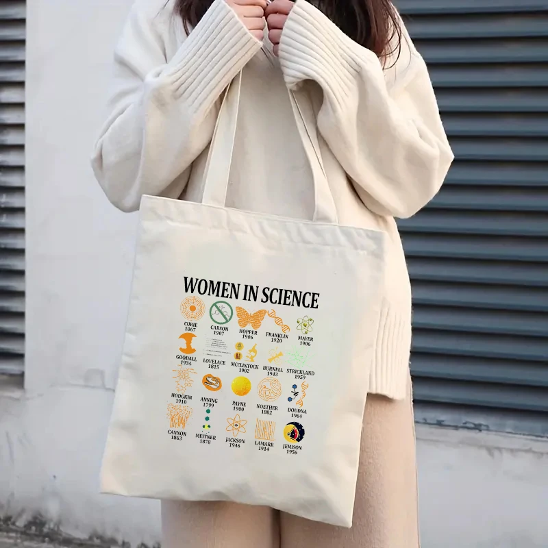 Women in Science Tote Bag Shopper Organizer Storage Clutch Travel Necessity Stylish Books Bag Causal Canvas Hangbag Gift for Her