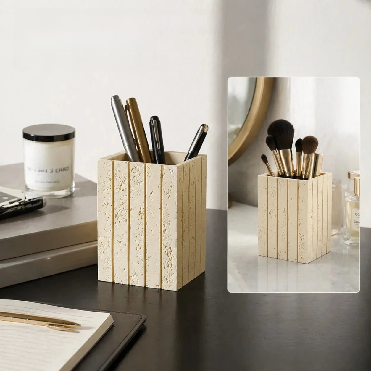 Wabi-Sabi Desktop Organizer Pen Container Toothbrush Toothpaste Cosmetic Pencil Holder Ornament Storage Box Office Home Bathroom