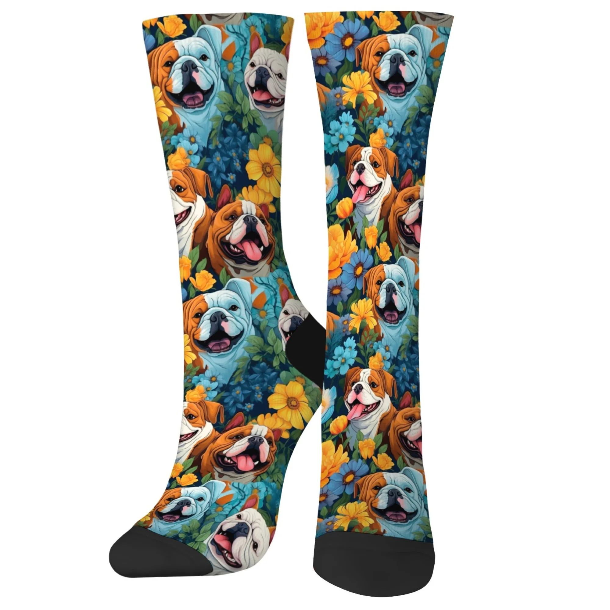 

Harajuku милые носки с изображением бульдога и цветочным принтом Happy, уличные носки в стиле хип-хоп, новинка, забавные компрессионные носки, подарок унисекс, удобный тренд