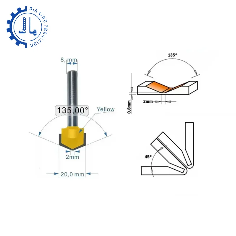 6Mm Dubbelzijdige Vouwbare V-Groef Router Bits Voor Hout/Acp/Acm Carbide Aluminium Houtbewerking Eindmolen 3d Houtfrees