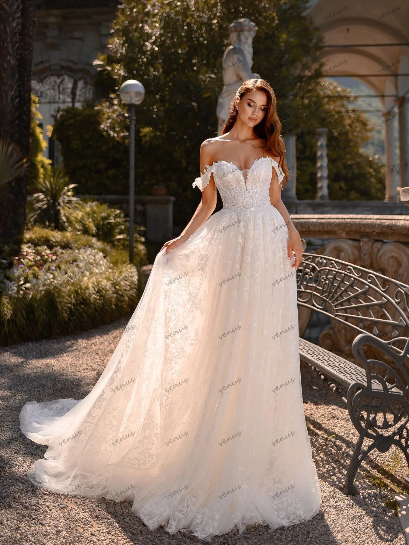 Vintage Wedding Dresses A Line Tulle Tiered Bridal Gowns Lace Appliques Off The Shoulder Princess Vestidos De Novia Customized