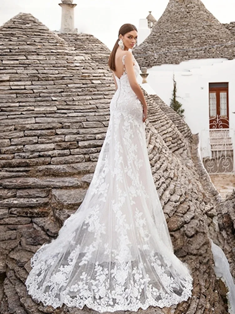 Spitze Boho Brautkleider Meerjungfrau V-ausschnitt Strand Backless Dubai Saudi-Arabien Israel Brautkleider Vestido De Novia Angepasst