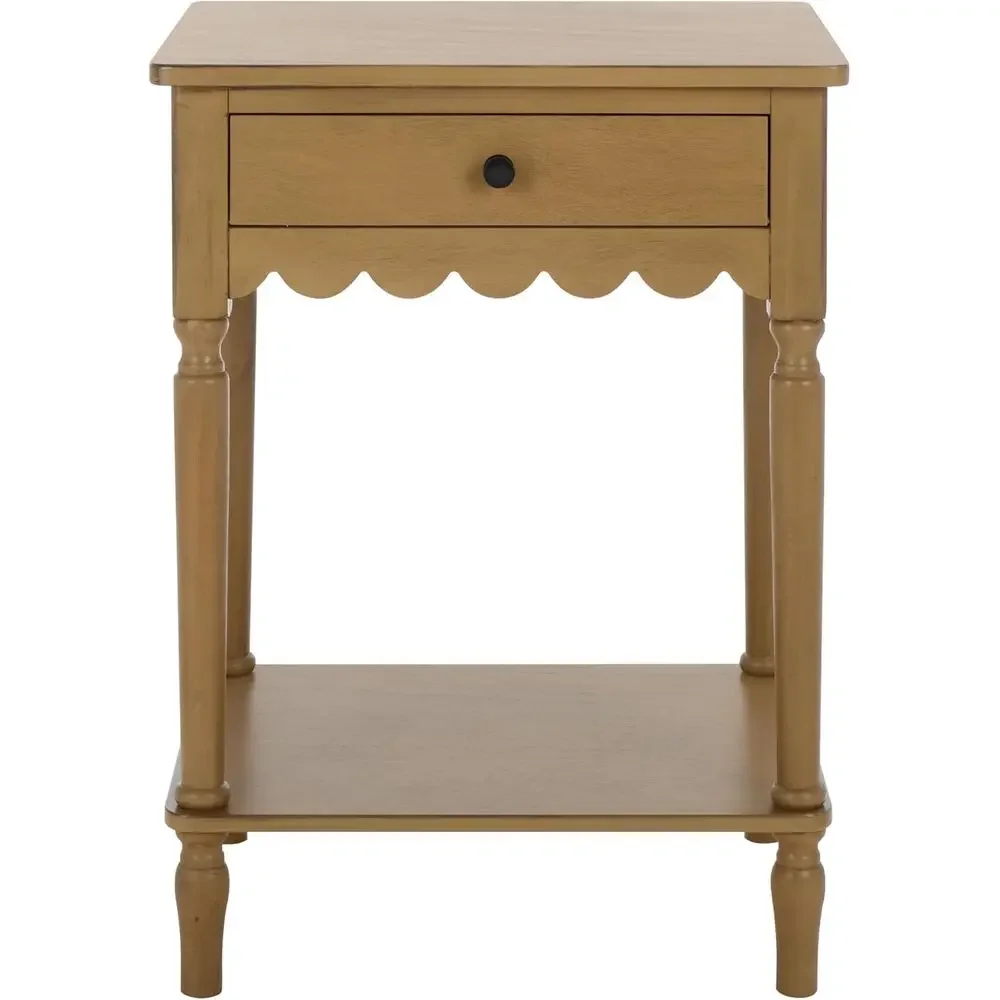 Desert Brown Accent Table with Drawers, Scalloped Apron, Traditional Nightstand