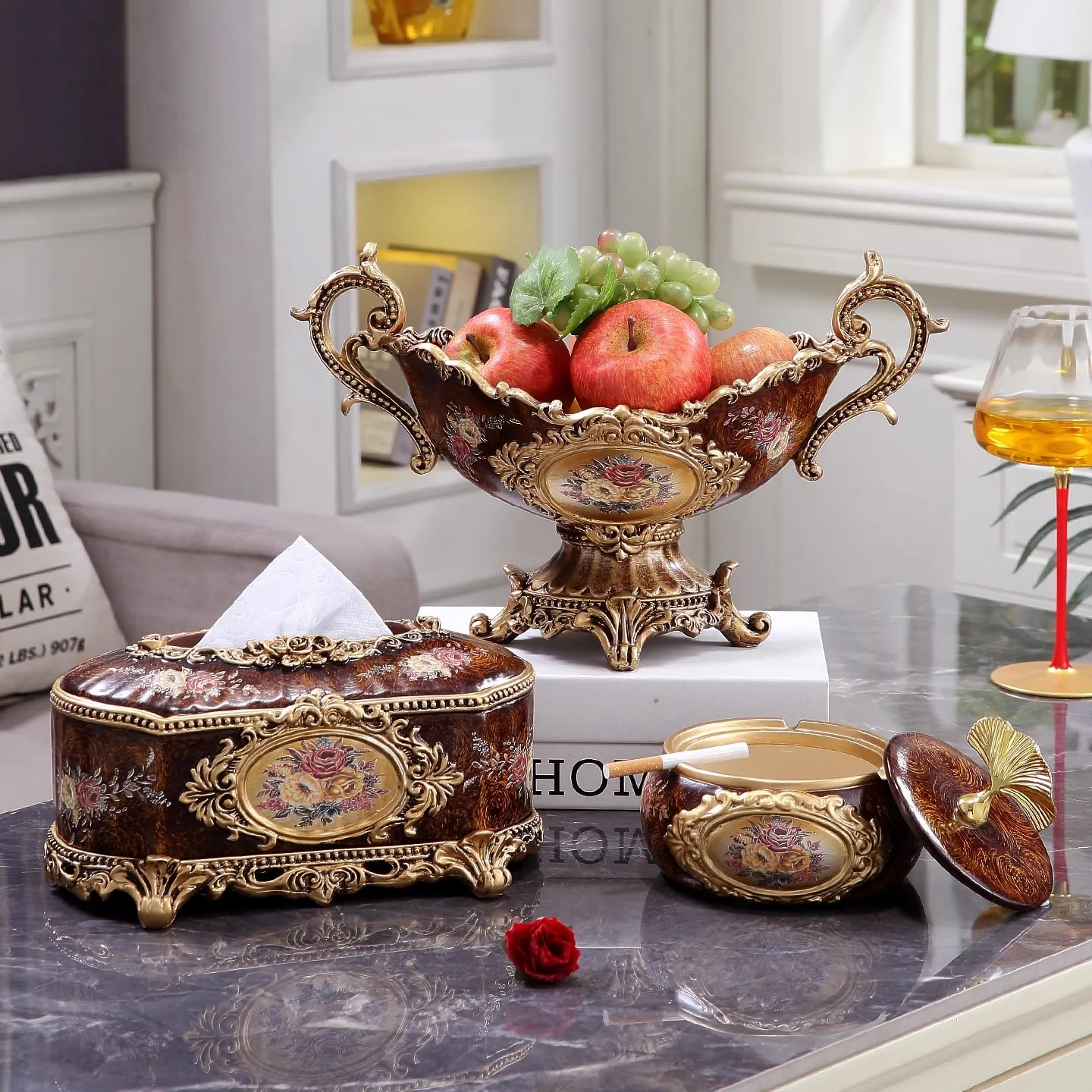 

High end luxury European tissue box, fruit tray, home set, living room, coffee table, office, official decoration