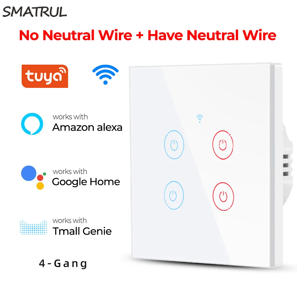 สวิตช์ไฟติดผนังอัจฉริยะ Tuya 5 ชิ้น พร้อมระบบสัมผัสแบบ Single Firewire เชื่อมต่อผ่าน WIFI กระจกนิรภัยมาตรฐานยุโรป ควบคุมด้วยเสียง ตั้งเวลาได้ ปลอดภัย