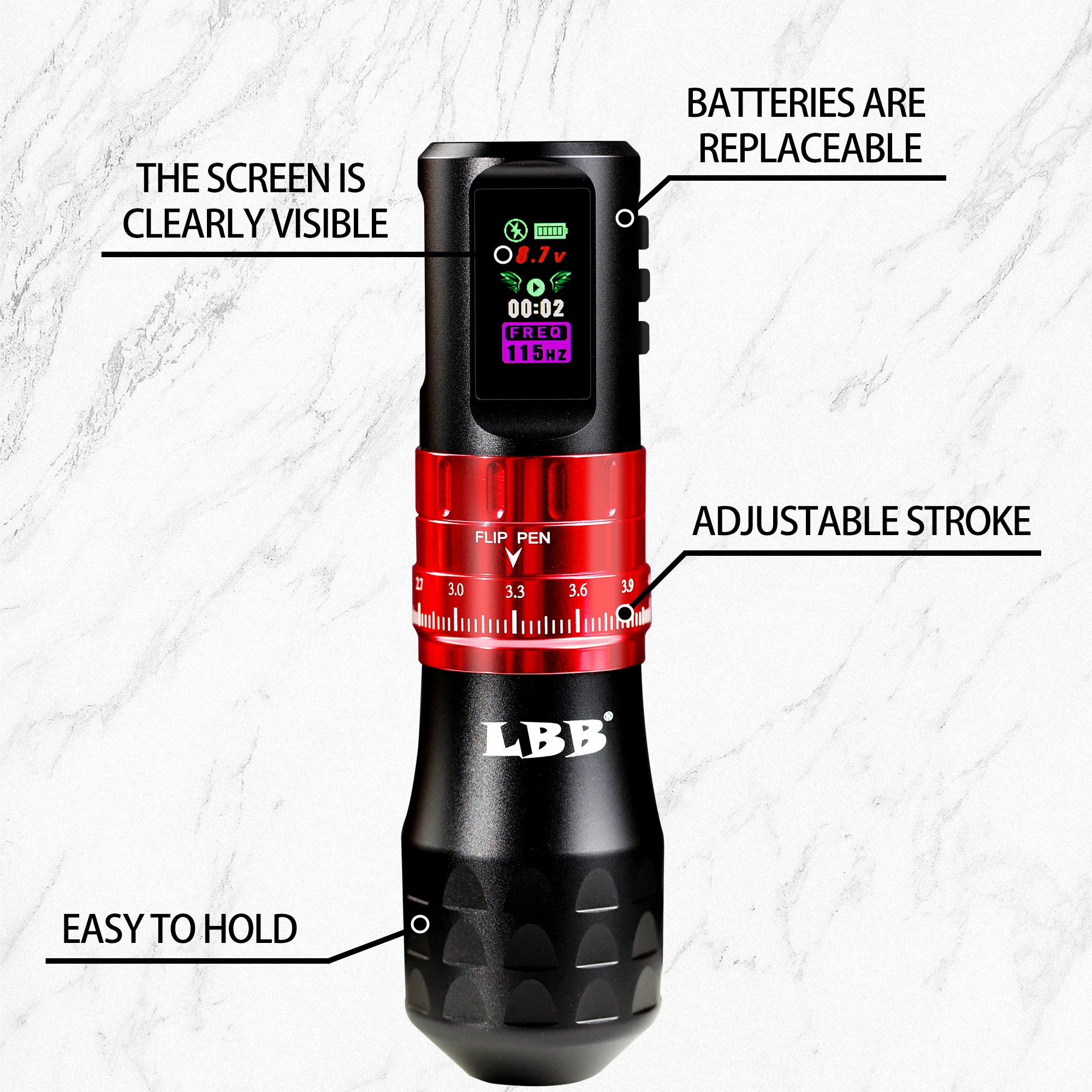 LED Color Screen Display Dual Battery Tattoo Pen Machine Adjustable Wireless Pen Machine