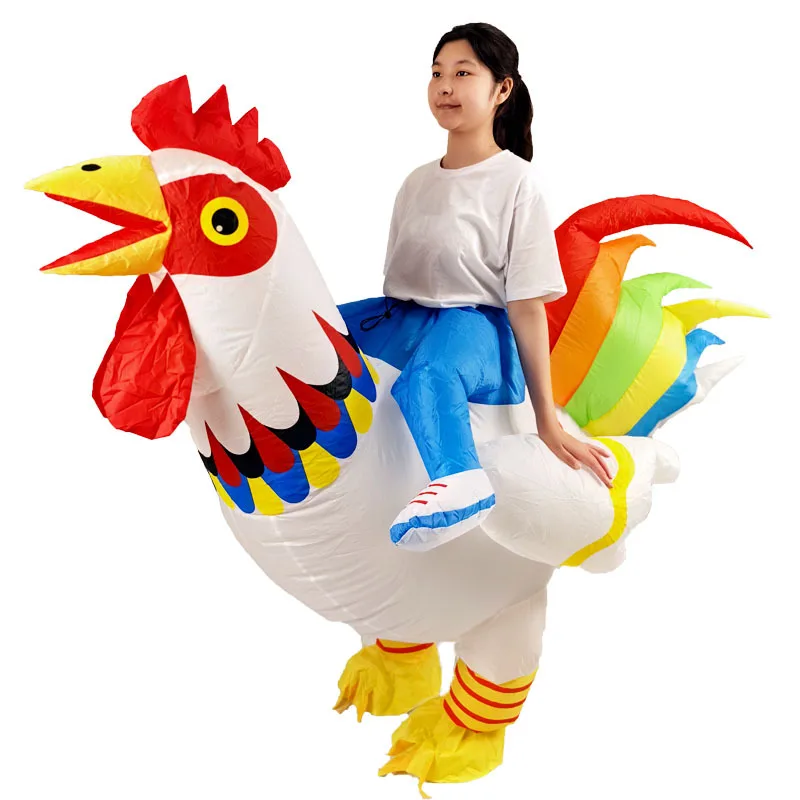 Halloween White Rooster Riding Show Inflatable cock Props Performance Costume Mascot Red Rooster Cosplay Party Inflated Garment