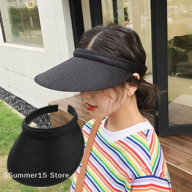 【R】Summer Sun Hat Portable Wide Brim Beach Hats Outdoor Traveling Foldable Visor Hat Multi-function Straw Cap Suncap For Women