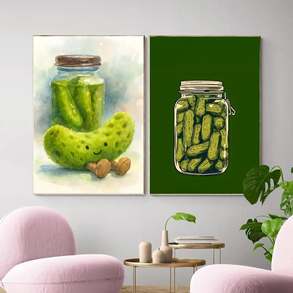 Cucumber Pickle Art Painting Calligraphy Canvas Poster Wall Art Aesthetic Home Decoration for Living Room