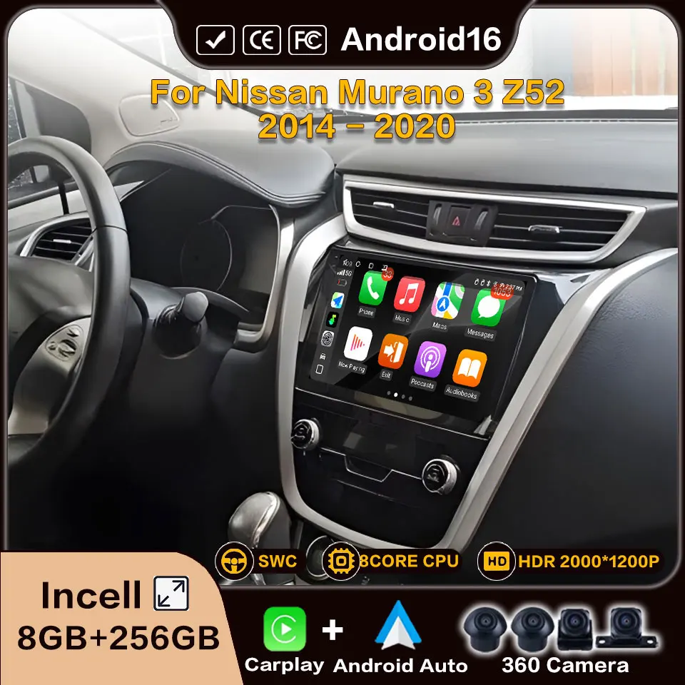 Car Radio Android 16 For Nissan Murano 3 Z52 2014 2015-2020 Carplay Android Auto Wireless 8Core Gps Wifi Navigation Autoradio