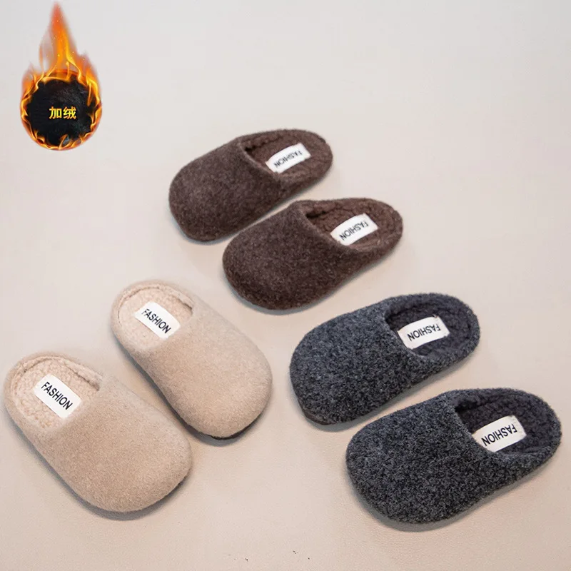 

Уютные зимние тапочки для девочек, 2025 г., плюшевые ботильоны с закрытым носком, мягкая подошва, теплая нескользящая домашняя обувь на подкладке из искусственного меха First Walker