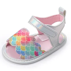 Estate neonate principessa sirena squame colorate primi camminatori scarpe sandali con suola morbida scarpe scarpe da spiaggia rosa pantofole per neonati