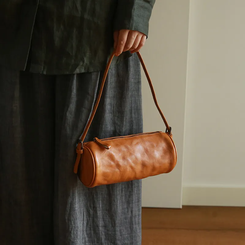 Simple outdoor daily luxury first layer cowhide ladies small shoulder bag fashion joker genuine leather women's cylinder bag