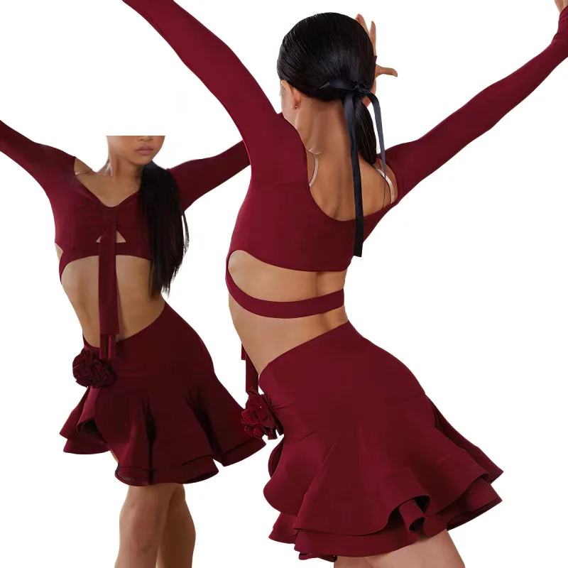 Conjunto Baile Latino Niñas Top/Falda - close-up view
