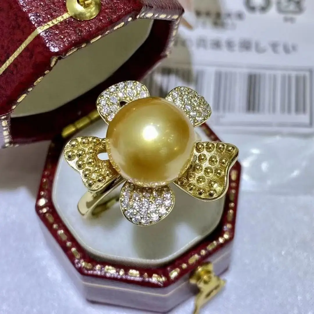 Gorgeous 10-11mm South Sea Round Gold Pearl Ring 925s