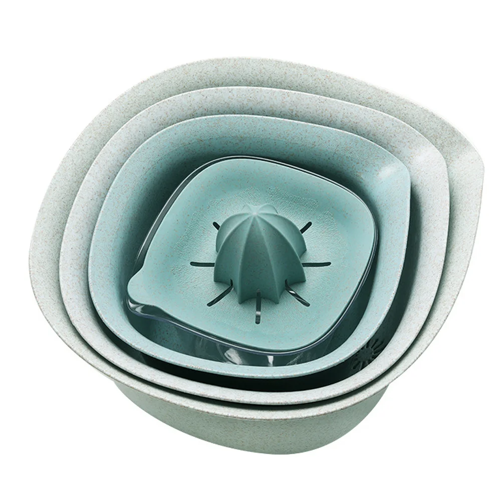 

1Set Anti-Slip Salad Bowl Manual Fruit Juicer Kit with Mixing Bowl Colander Multi-Functional Citrus Squeezer for Kitchen Home