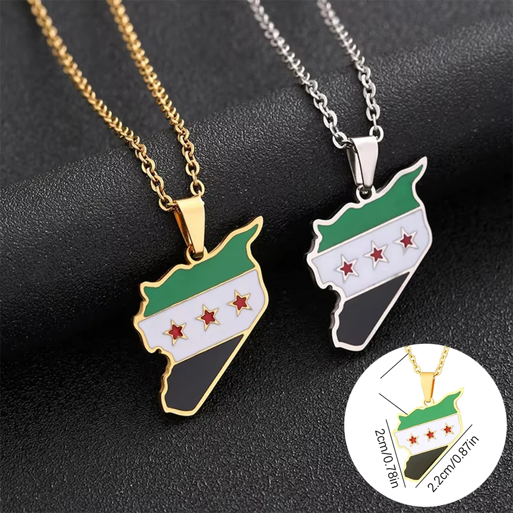 Stainless Steel Syria Map Flag Pendant Necklaces for Women Men Gold Color/Silver Color Charm Fashion Syrians Map Chain Jewelry