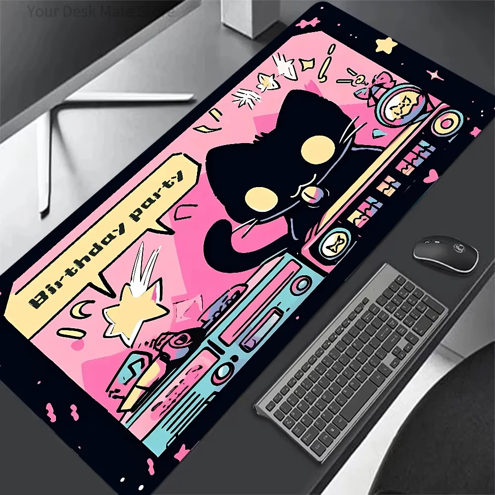 Black Cat Clouds Fast Delivery Keyboard pad lock-edge Extended Mousepad kawaii Pink Purple Office