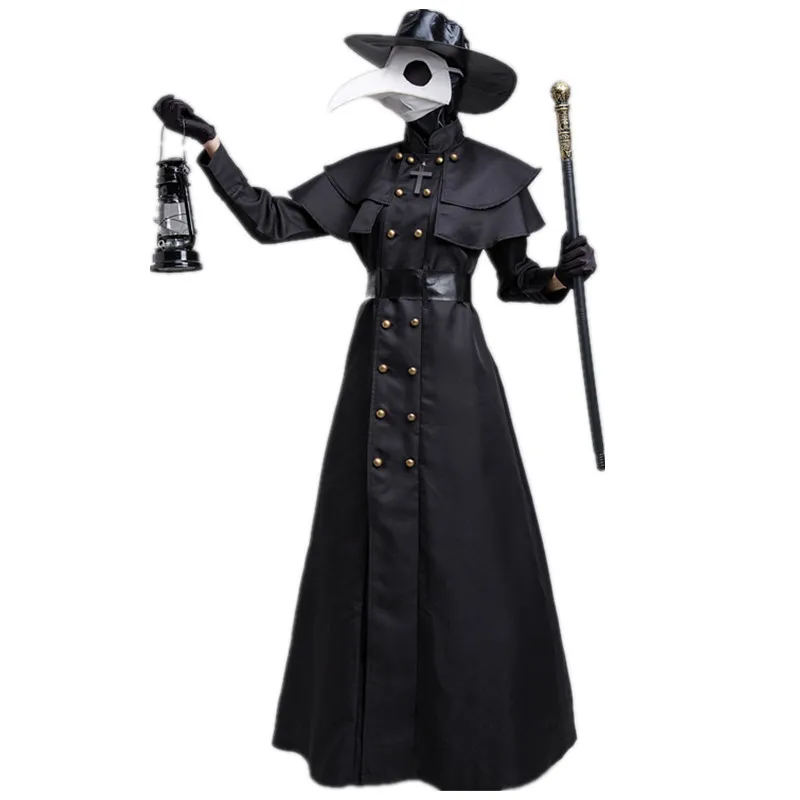 

Halloween Medieval Plague Doctor Suit Raven Beak Mask Gothic Cosplay Clothing Horror Stage Performance Wear Adult Full Garment