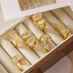 NEWBUY High Quality AAA CZ Zircon Inlay Copper Wedding Jewelry Unique Design Open Rings For Elegant Women Size Adjustable