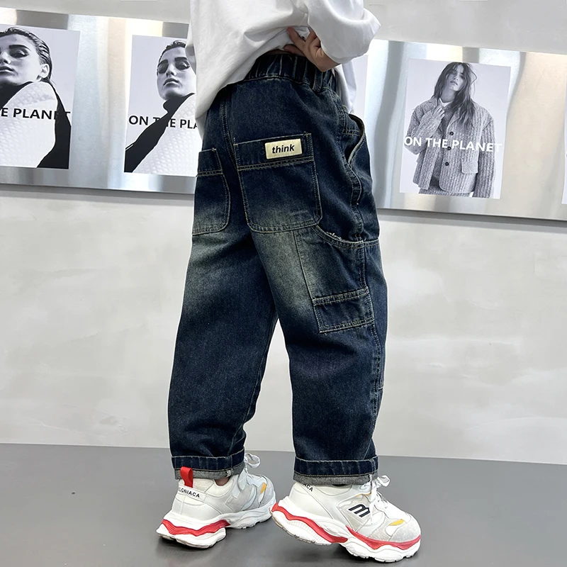 

Детские лоскутные брюки, весенне-осенняя одежда 2024, повседневные прямые брюки для мальчиков от 2 до 11 лет, модные джинсы для мальчиков