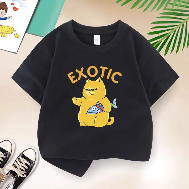 Summer Kids Brand My fish T-shirt Black Print Boys Tshirt Children Short Sleeve T Shirt Cartoon Cotton Tee Children Clothes