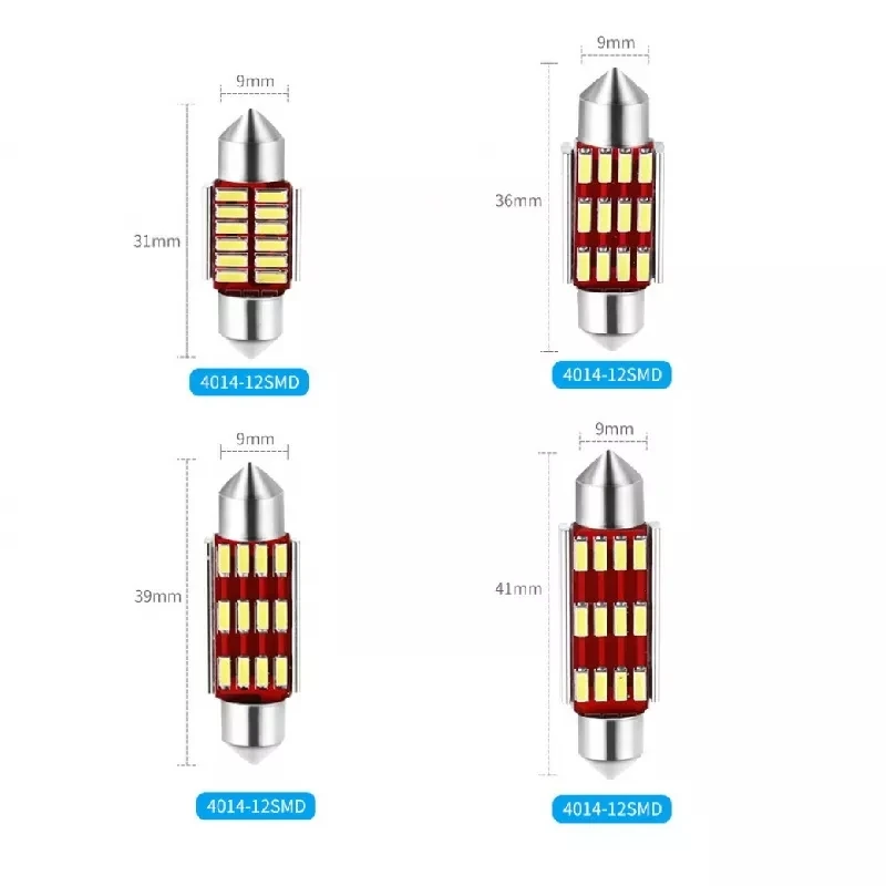 4pcs Automobile 4014 12Smd Led Diode Reading Lights Canbus Decoding W5w 31 36 39 41mm Set License Plate Car Roof 12V Lamp