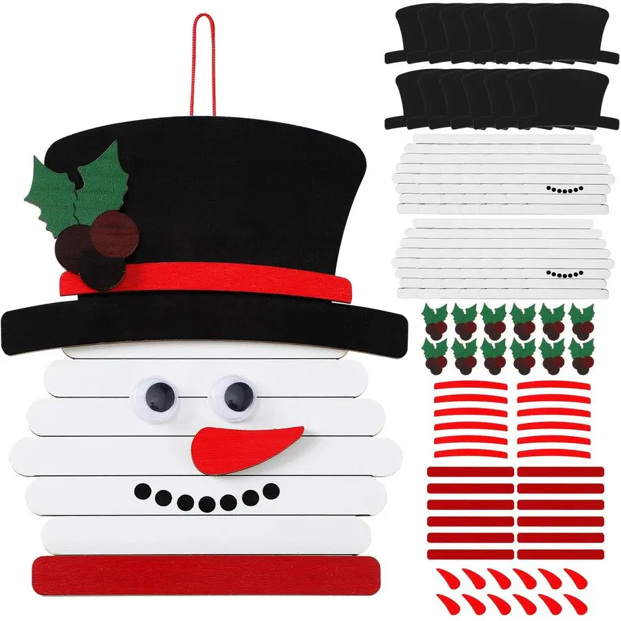 

48 Pack 5.9 Inch Wooden Snowman Stick Craft Kits Christmas Ornament Crafts Snowman Stick Ornaments Winter Arts and Crafts for Ki