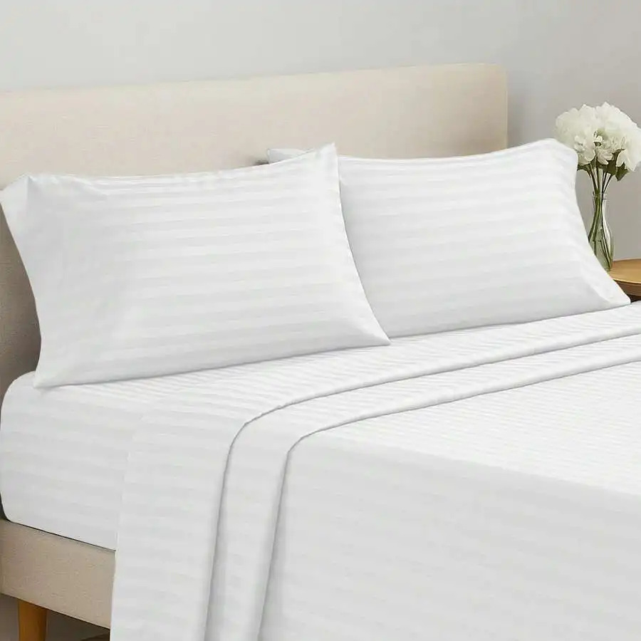 

4 Pc Stripe Bed Sheet Set Brushed Microfiber Deep Pocket Sheets Pillowcases