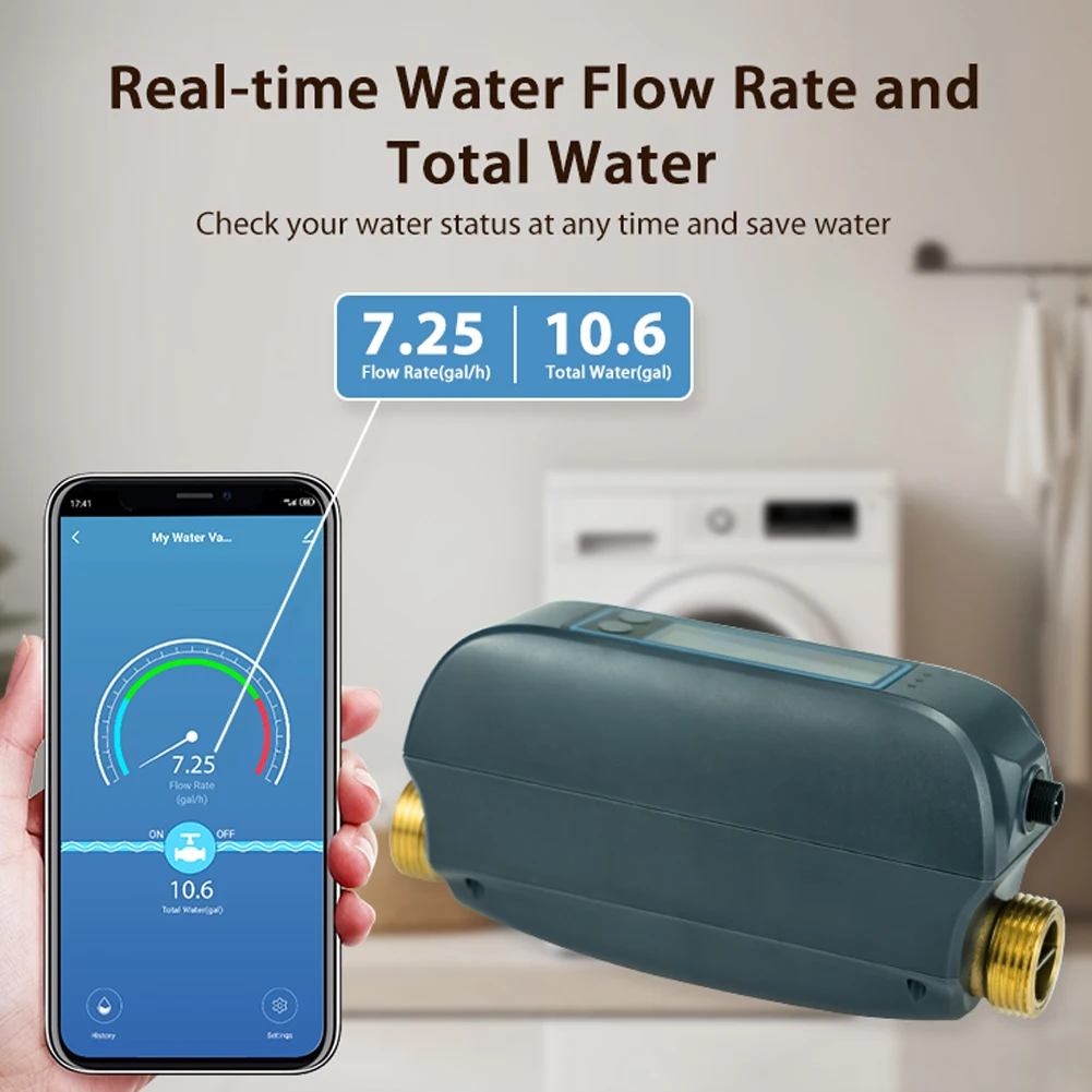 Tuya WiFi Intelligent Watervalve Dual-Band Flowrate Meter Mobilephone APP Control Efficient Home Water Management Device