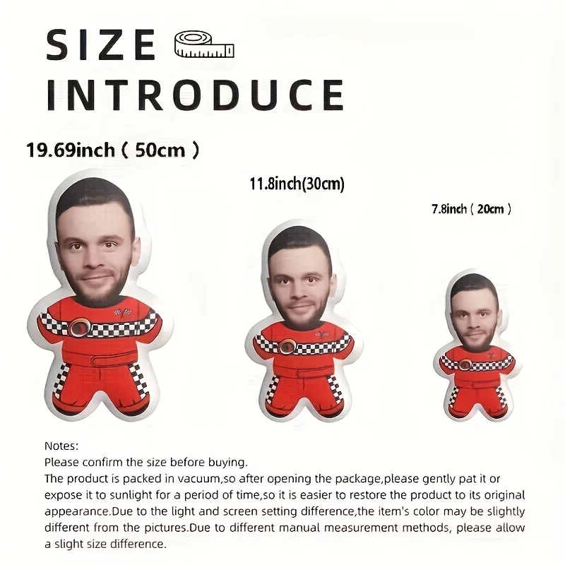 Personalized Photo Plush Pillow - Custom FaceBodyNameTextLogo - Upload Your Own Picture - Soft Fabric Cushion for Bed, Sofa, Car