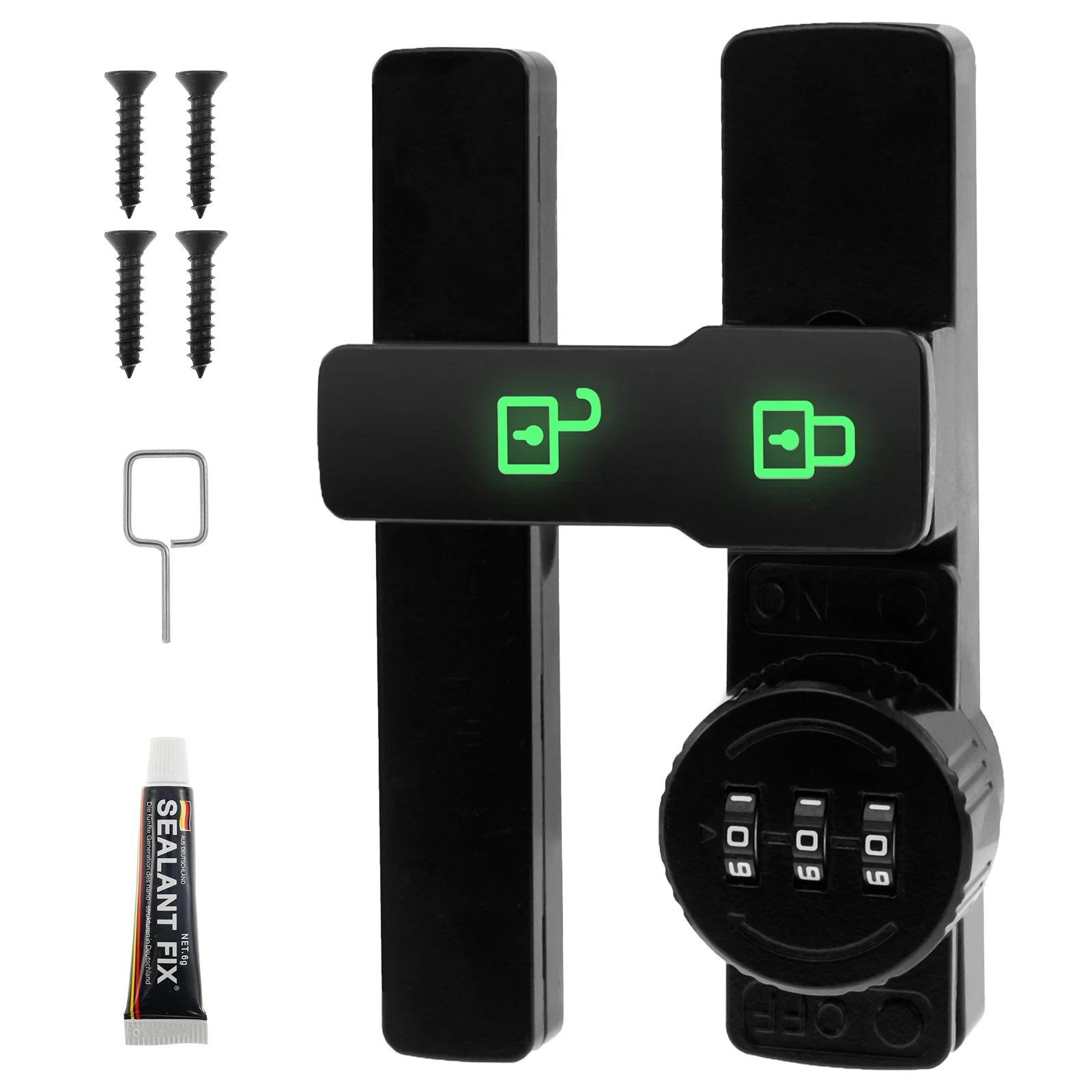 Trava de porta dupla deslizante com senha de 3 dígitos, fechadura de porta de celeiro de liga de zinco sem perfuração, trava de porta de celeiro para guarda-roupa, porta de armário, casa