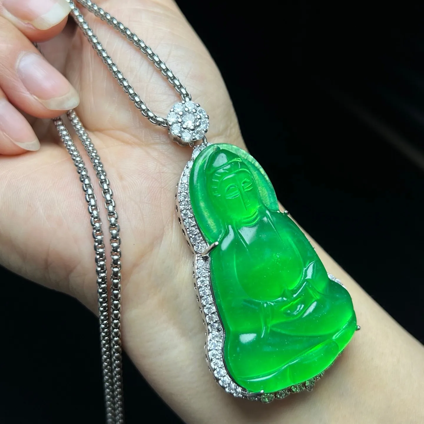 Real natural high Ice green Jade Jadeite guanyin amulet Pendant&Necklaces