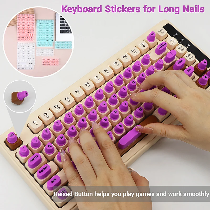 Autocollants de clavier adhésifs surélevés pour clavier à longues touches, 70/21 pièces, en silicone, pour le clavier à longues touches, idéal pour le nail art